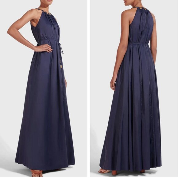 NWT STAUD Benoit  Maxi Dress Gown Navy Blue Embellished Nylon Cocktail Party - Picture 1 of 6